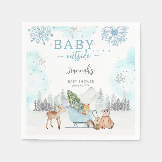 Baby It's Cold Winter Woodland Outside Baby Shower Napkins (Front)