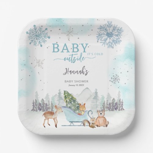Baby Its Cold Winter Woodland Outside Baby Shower Paper Plates