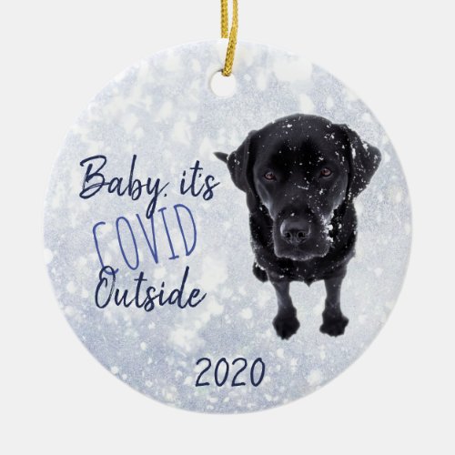 Baby its Covid Outside _ Funny Pandemic Snow Dog Ceramic Ornament