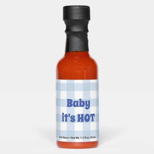 Baby its HOT Blue Gingham Check Boy Baby Shower Hot Sauces