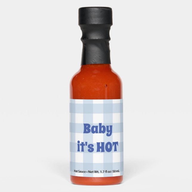 Baby it's HOT Blue Gingham Check Boy Baby Shower Hot Sauces (Front)