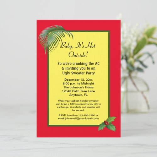 Baby Its Hot Outside Ugly Sweater Holiday Party Invitation