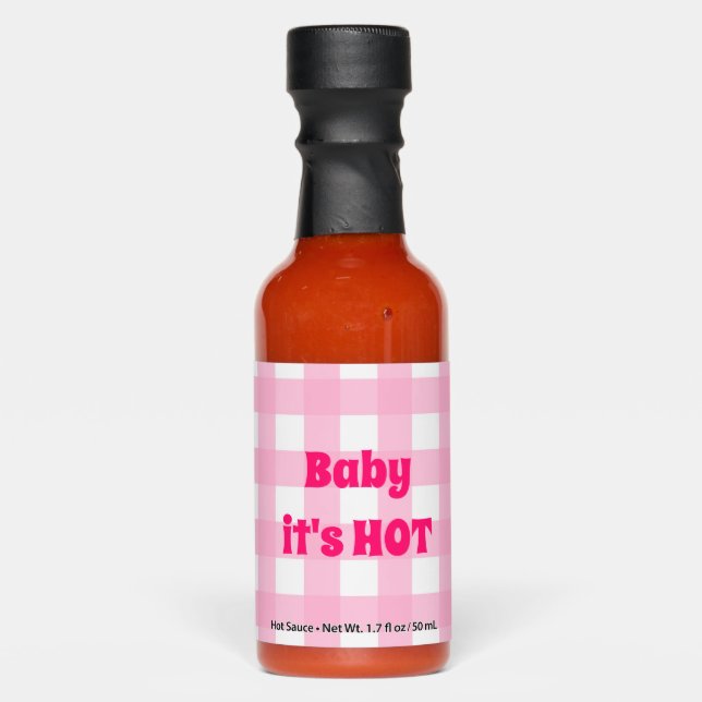 Baby it's HOT Pink Gingham Check Girl Baby Shower Hot Sauces (Front)