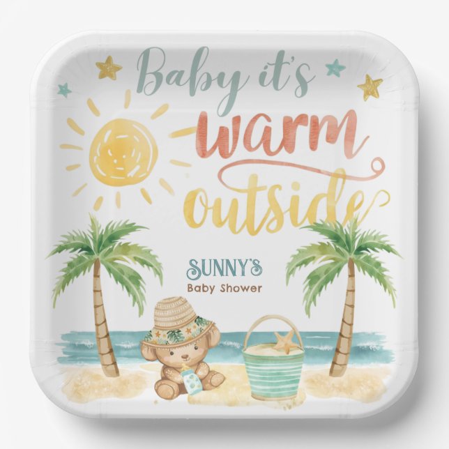 Baby It's Warm Outside Beach Baby Shower Paper Plates (Front)