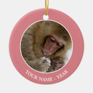 Baby Japanese Macaque   Snow Monkey Ceramic Ornament
