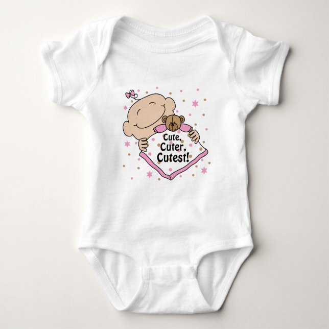 Baby Jersey Bodysuit "Cute Cuter Cutest"/PINK (Front)