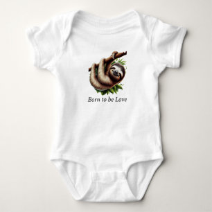Baby Jersey Bodysuit - Cute Hanging Baby Sloth 