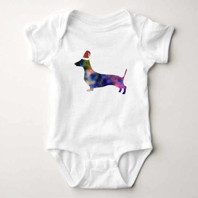 Baby Jersey Bodysuit, Santa Dachshund Dog Baby Bodysuit (Front)