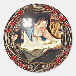 Baby Jesus and Virgin Mary Nativity Christmas Classic Round Sticker