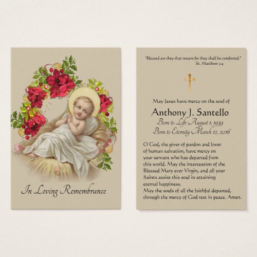 Baby Jesus Catholic Funeral Memorial Holy Card _