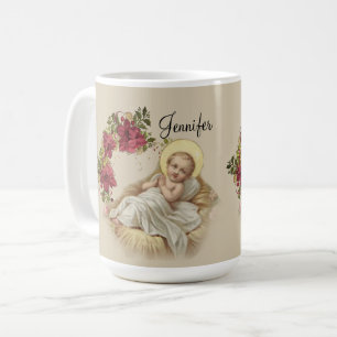 Baby Jesus Christmas Floral Wreath Coffee Mug