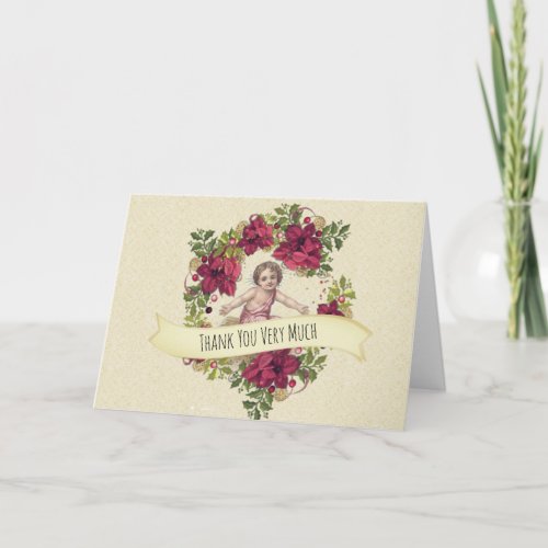 Baby Jesus Christmas Pointsettia Wreath Thank You Card