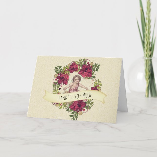 Baby Jesus Christmas Pointsettia Wreath Thank You Card (Front)