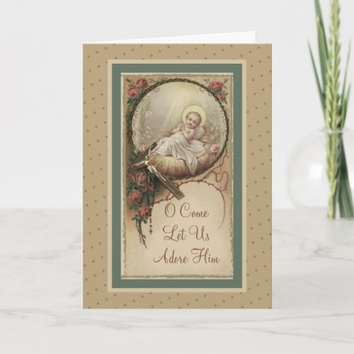 Baby Jesus Christmas Roses Vintage Card