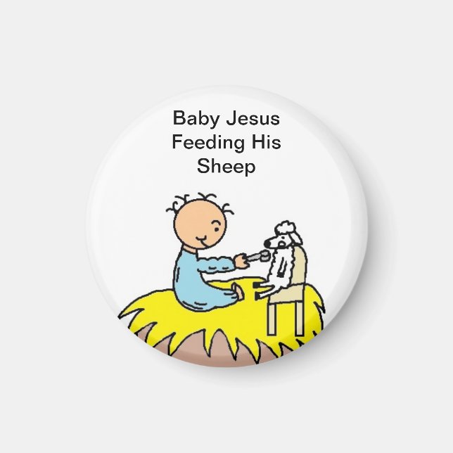 Baby Jesus Feeding His Sheep Magnet (Front)