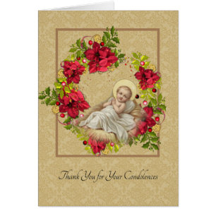 Baby Jesus Floral Catholic Condolence Thank You Cards
