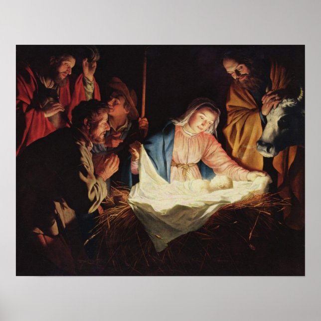 Baby Jesus in Manger Art Poster (Front)