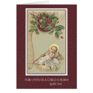 Baby Jesus in Manger Christmas Floral Cards