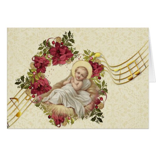 Baby Jesus in Manger Christmas Floral Music Notes (Front Horizontal)