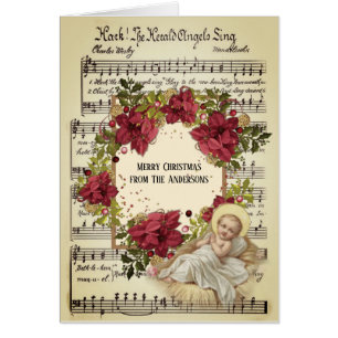 Baby Jesus in Manger Christmas Floral Sheet Music Cards