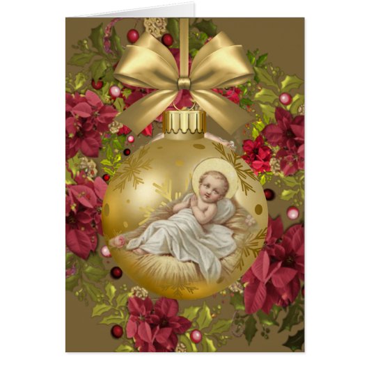 Baby Jesus in Manger Christmas Floral Wreath (Front)