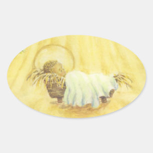 Baby Jesus in Manger Christmas Sickers Oval Sticker