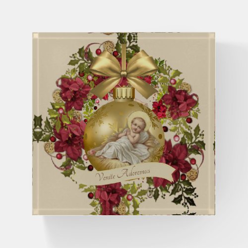 Baby Jesus in Manger Religious Christmas Paperweight