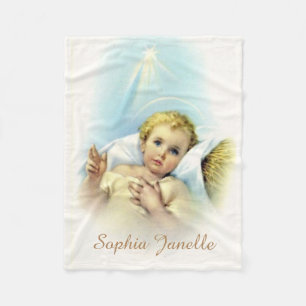 Baby Jesus in Manger Shining Star Halo Fleece Blanket