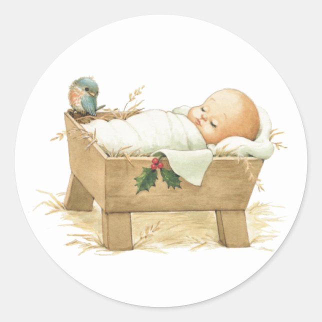 Baby Jesus In Manger Sticker (Front)
