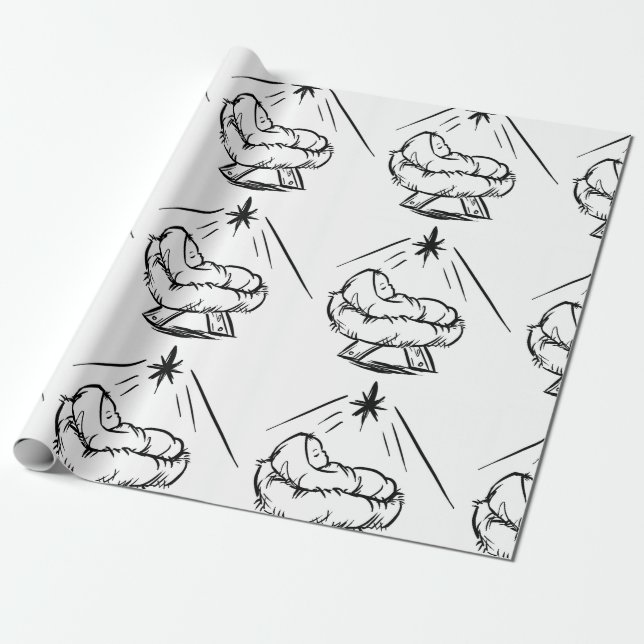 Baby Jesus In Manger Wrapping Paper (Unrolled)