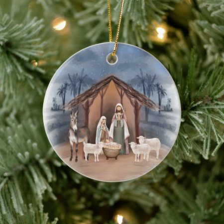 Baby Jesus In The Manger Nativity  Ceramic Ornamen Ceramic Ornament