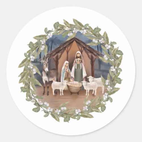 Baby Jesus in the Manger Nativity  Classic Round S Classic Round Sticker