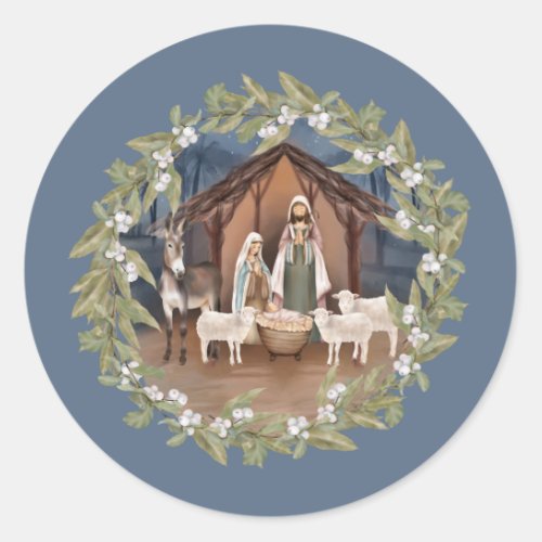 Baby Jesus in the Manger Nativity  Classic Round Sticker