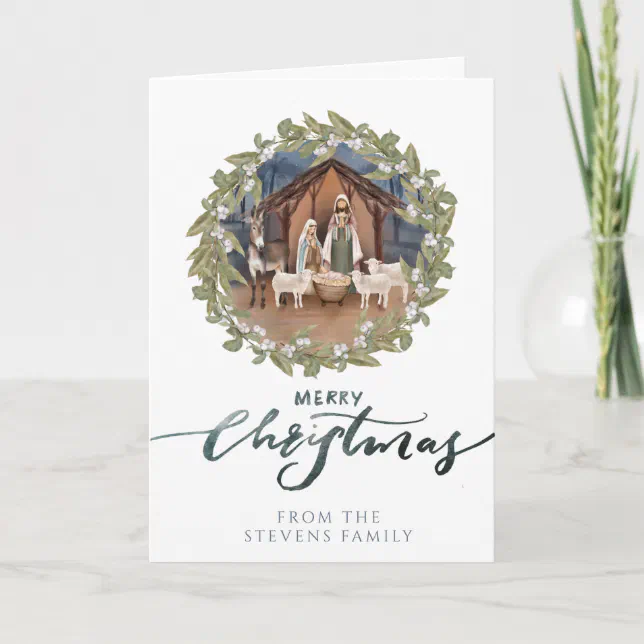 Baby Jesus in the Manger Nativity Folded Photo Card | Zazzle