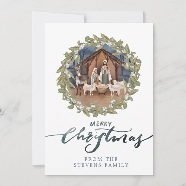 Baby Jesus in the Manger Nativity  Photo Christmas Invitation (Front)