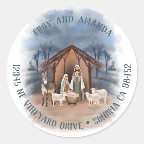 Baby Jesus in the Manger Nativity Round Labels