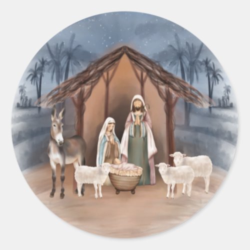 Baby Jesus in the Manger Nativity Round Labels