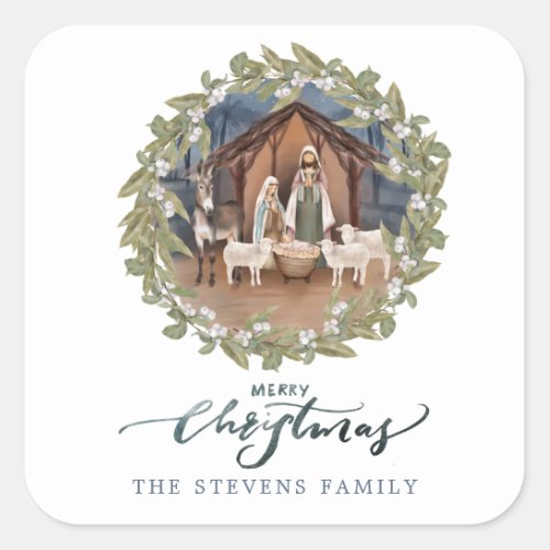 Baby Jesus in the Manger Nativity  Square Sticker