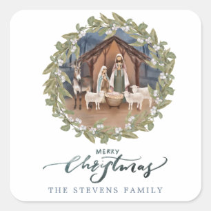 Baby Jesus in the Manger Nativity  Square Sticker
