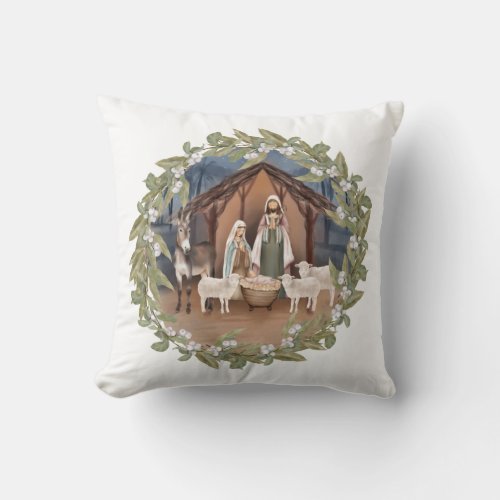 Baby Jesus in the Manger Nativity Throw Pillow