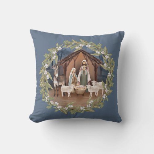 Baby Jesus in the Manger Nativity  Throw Pillow