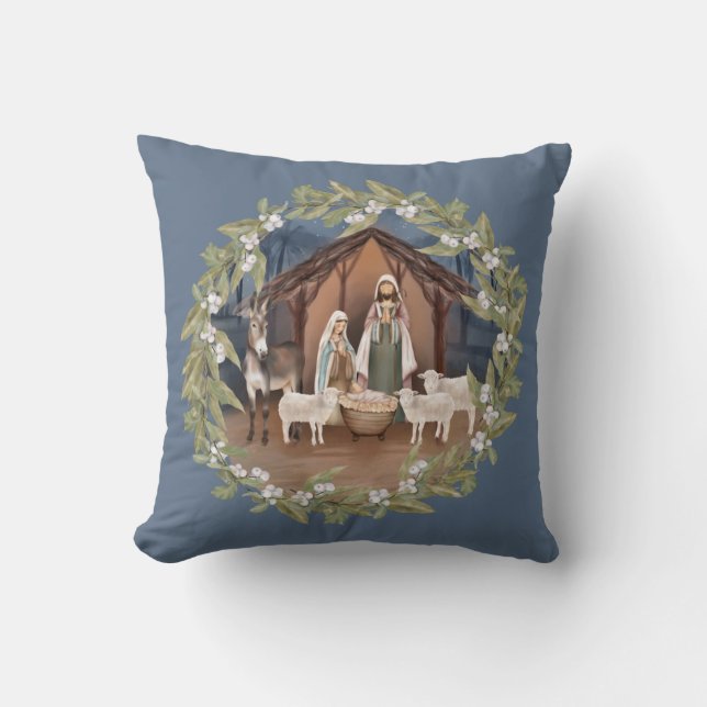 Baby Jesus in the Manger Nativity  Throw Pillow (Front)
