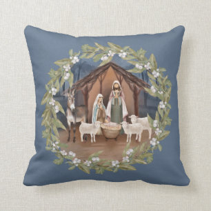 Baby Jesus in the Manger Nativity Throw Pillow