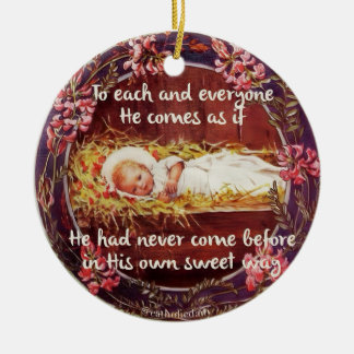 Baby Jesus In The Manger Round Ornament