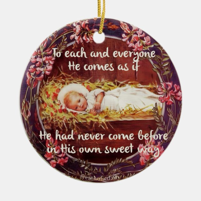 Baby Jesus In The Manger Round Ornament (Front)