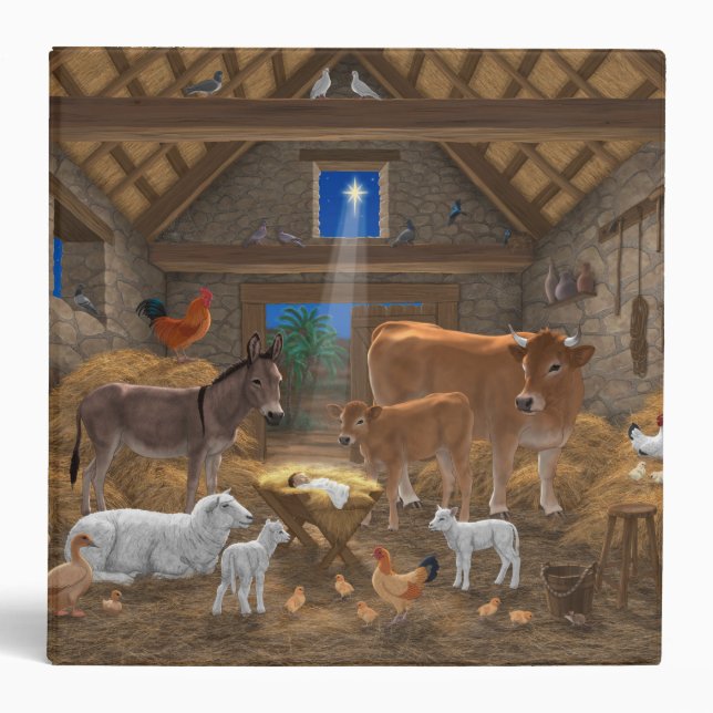Baby Jesus Manger Holy Night Christmas Nativity 3 Ring Binder (Front)