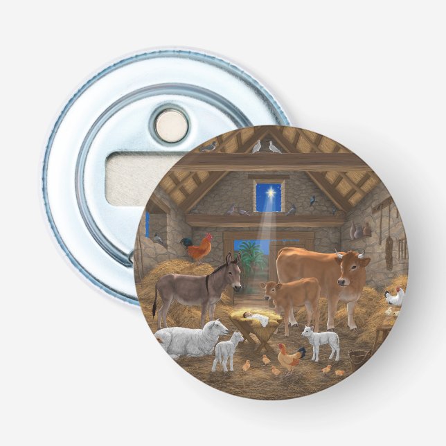 Baby Jesus Manger Holy Night Christmas Nativity Bottle Opener (Front)