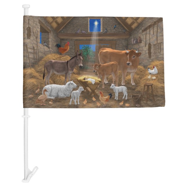 Baby Jesus Manger Holy Night Christmas Nativity Car Flag (Front)