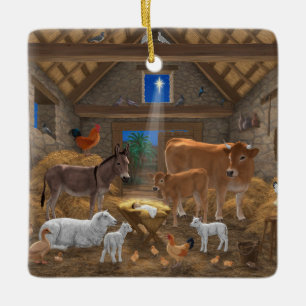 Baby Jesus Manger Holy Night Christmas Nativity Ceramic Ornament