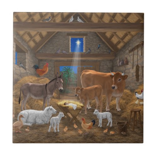 Baby Jesus Manger Holy Night Christmas Nativity Ceramic Tile